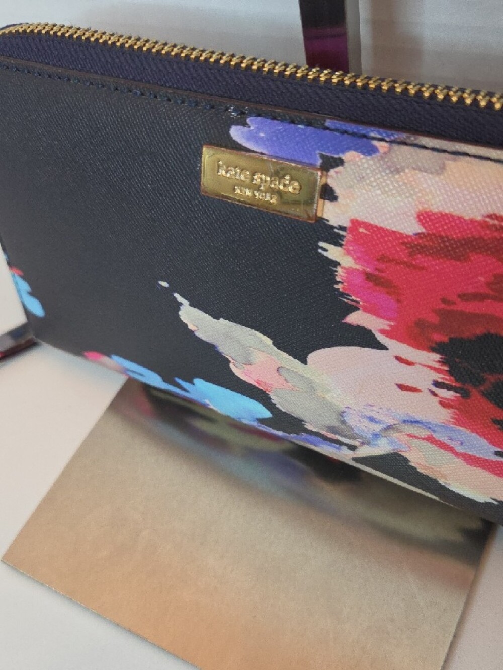 kate spade Black Floral Zip Around Wallet with Pink & Blue Accents - Picture 4 of 12